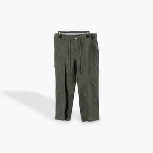 INC International Concepts Olive Green Linen Blend‎ Drawstring Pants Size 12
